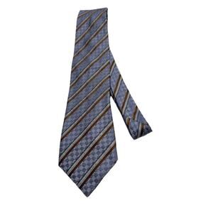 CANALI Men's Geometric Silk Tie 59" x 3.5" Blue Gold White Striped Made In Italy